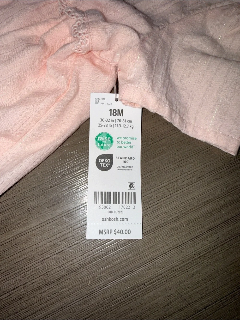 OshKosh B'gosh Light Pink Baby Dress with Eyelet Trim